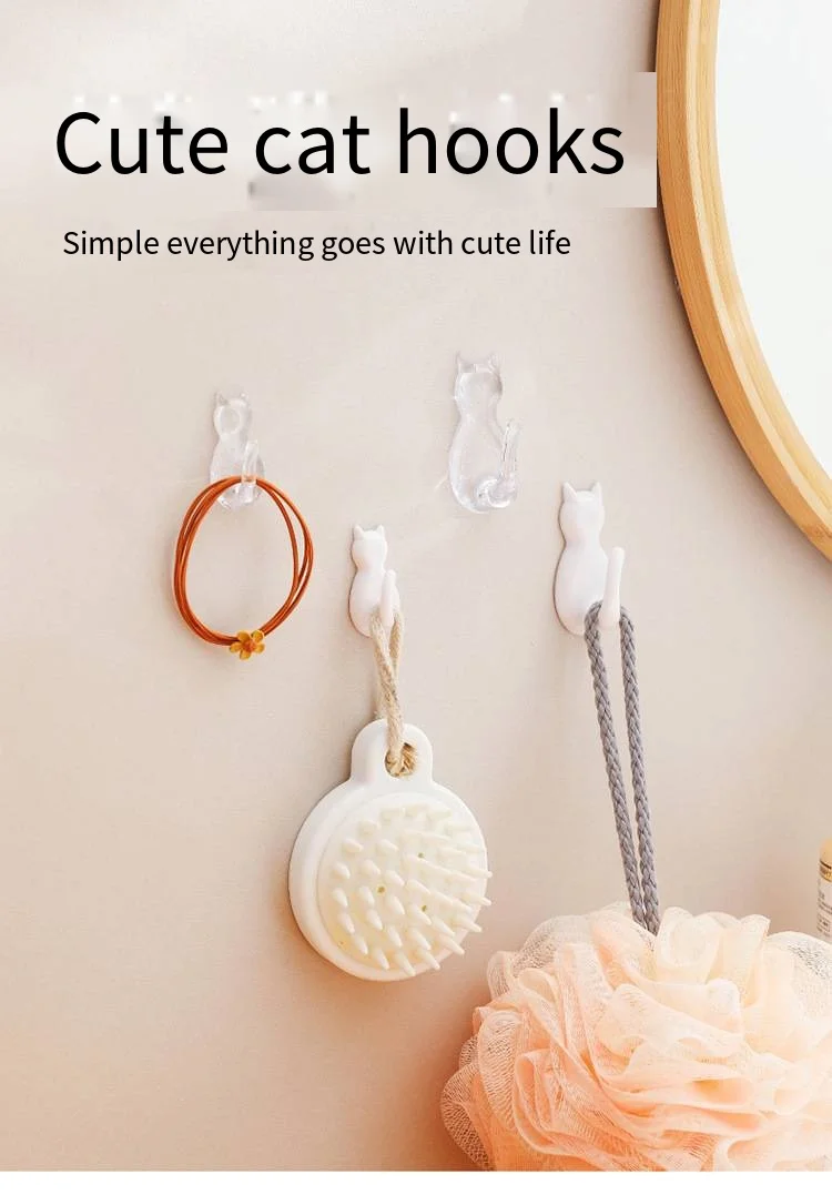 Japanese cat tail hook creative punch free hook Kitchen porch bedroom bathroom storage traceless cute cat hook manufacture