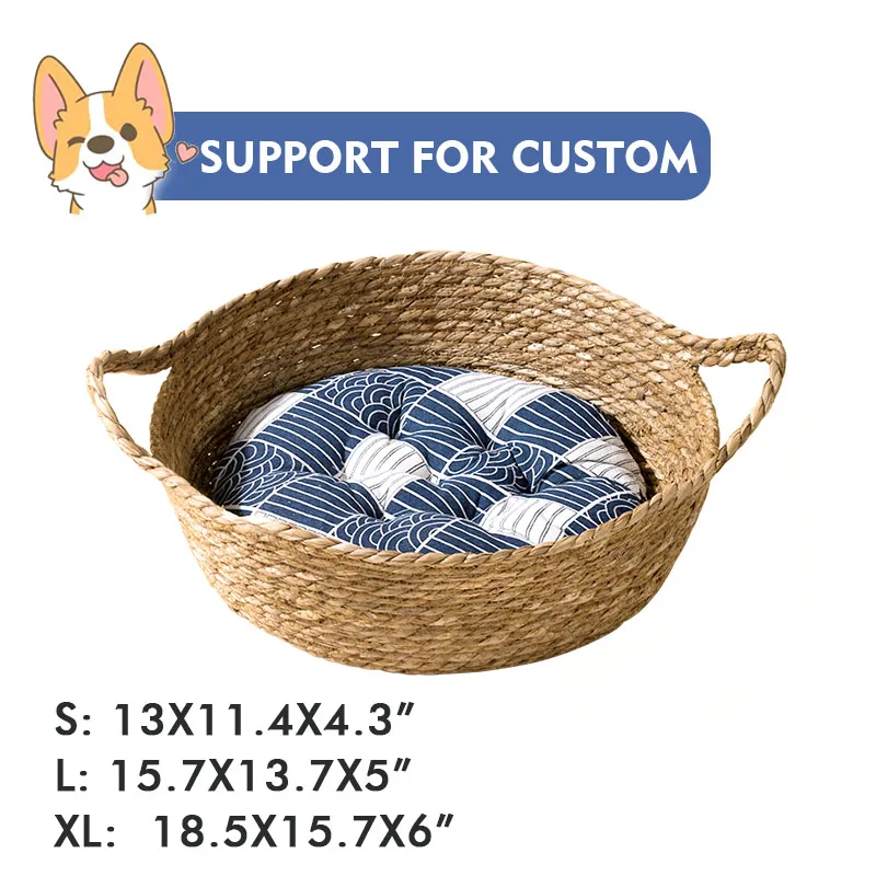 New DIY natural hand woven rattan round handcrafted indoor and outdoor pet nest cat dog bed supplier