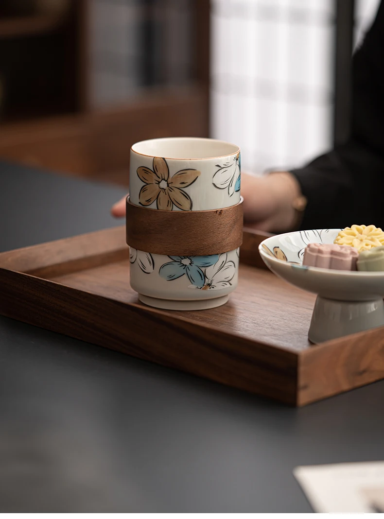 Japanese-Style Large Ceramic Cherry Blossom Water Cup Porcelain Espresso and Coke Cup for Office or Home for Tea and Table Use