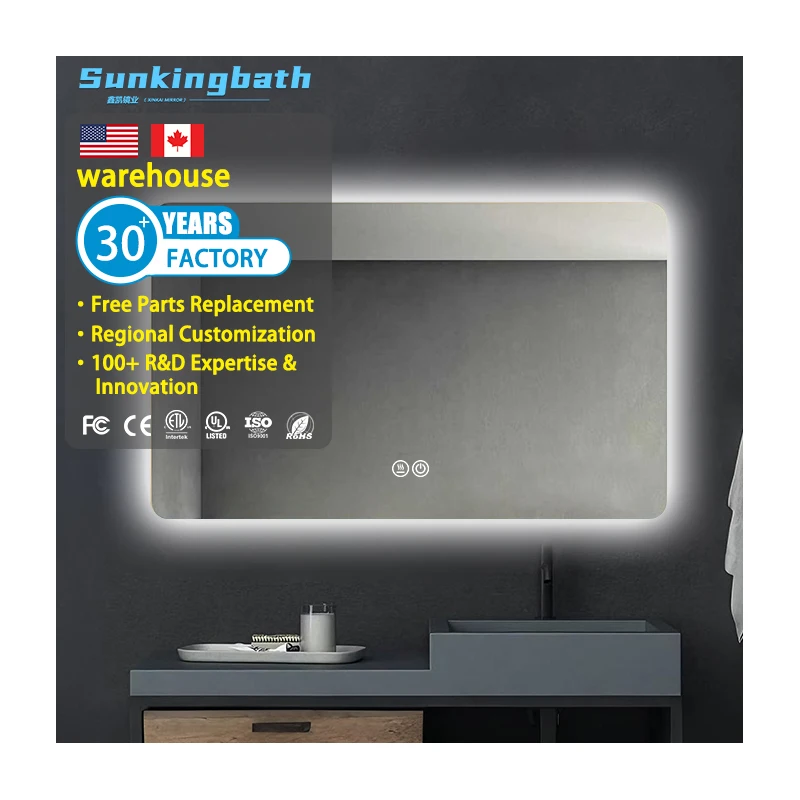 Ip44 Anti-Fog Mir Hot Sell Smart Touch Sensor Bath Wall Bathroom Led Mirror With Led Light Defog Bathrooms