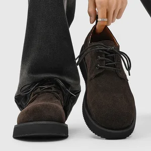 Men's Thick-Soled Height-Increasing Derby Shoes 2026 Autumn Casual Superfine Fiber Upper Work 1560 Brown-H