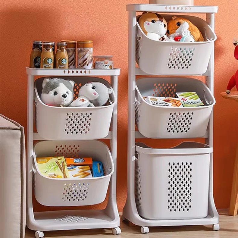 Large Capacity Plastic Storage Rack with Rectangular Organizing Baskets for Clothing Dirty Laundry Toy Storage Boxes supplier