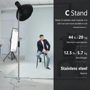 Neewer C Light Stand with Detachable Base Adjustable Heavy Duty C Stand for Moonlights Video Lights Load Capacity 44lbs/20kg detail image