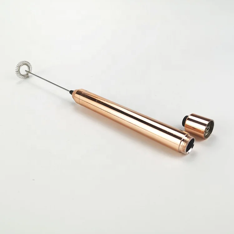 Rose Gold Stainless Steel Electric Milk Frother Whisk Handheld