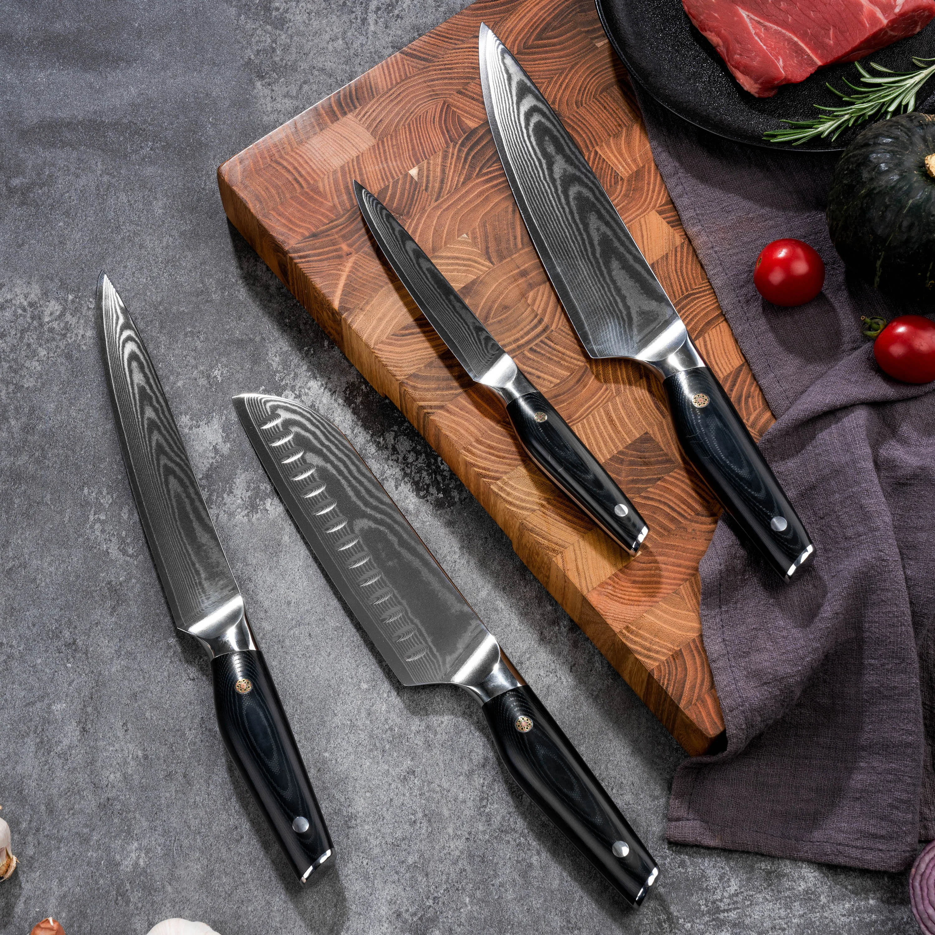 JJ 67-Layer VG10 Damascus Stainless Steel Japanese Chef Knife Set 8-Inch Kitchen Knives for Cutting Meat Metal Material