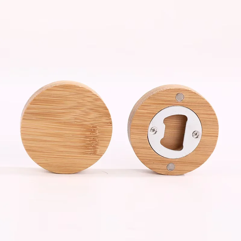 Custom Logo Printed Diy Spirit Level Round Bamboo Magnetic Wood Blank Wooden Magnets Custom Bottle Opener With Magnet