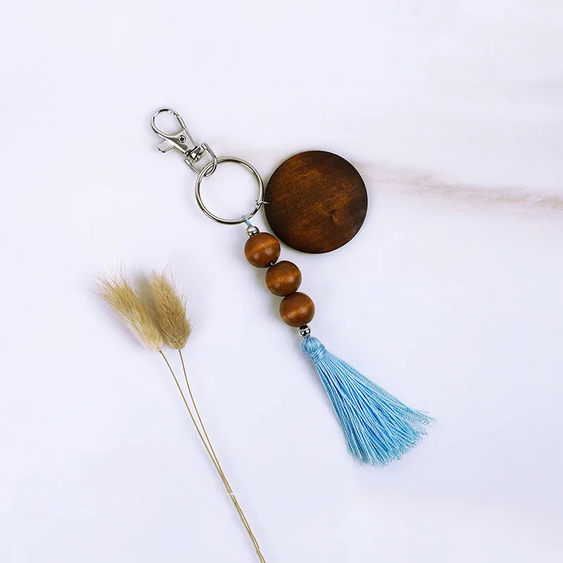 Hot Sale Key Chain Pendant Wholesale Monogrammed Tassel Wooden Keychain