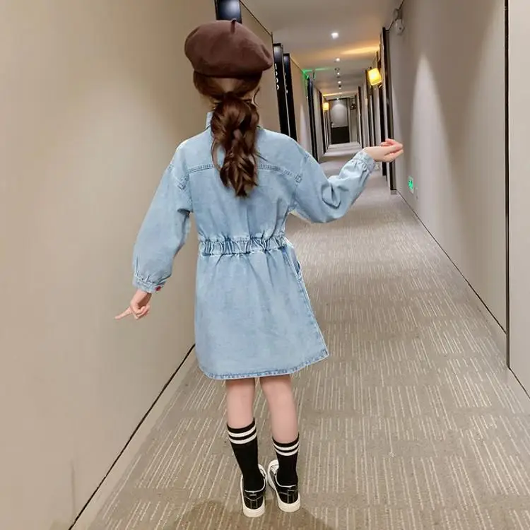spring korean denim dress 2021 New Version Children's Dress Big Kids Little Girls' Midi Long Sleeve Jeans Dress Taupe Long Bridesmaid Dress Cheap Lace Wedding Dress Colour:Isha Denim frocks