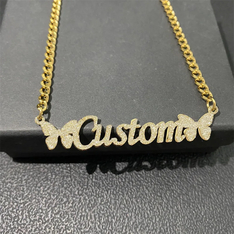 Lateefah OEM Custom Bling Name Necklace for Women Personalized Glitter  Nameplate Necklace