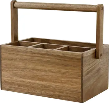 Mulip-pose Wood Organizer Wooden Utensil Holder Acacia Silverware Caddy with Handle for Kitchen, Office, Bathroom, Bedroom