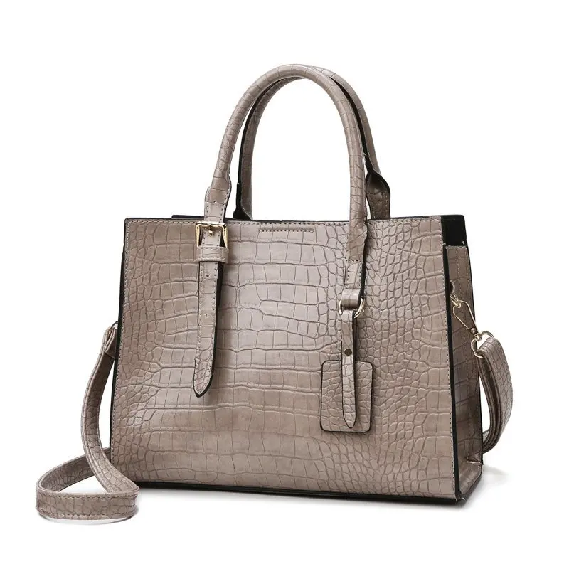 Sac à Main Femme En Cuir Marine Effet Crocodile - Fabriqué En France - Anses Doubles - Bandoulière