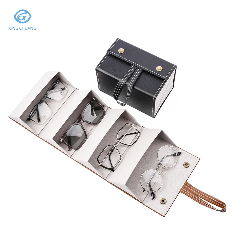 Hot Sale Folding Leather Sunglasses Case - 4 Slots Eyewear Storage Box