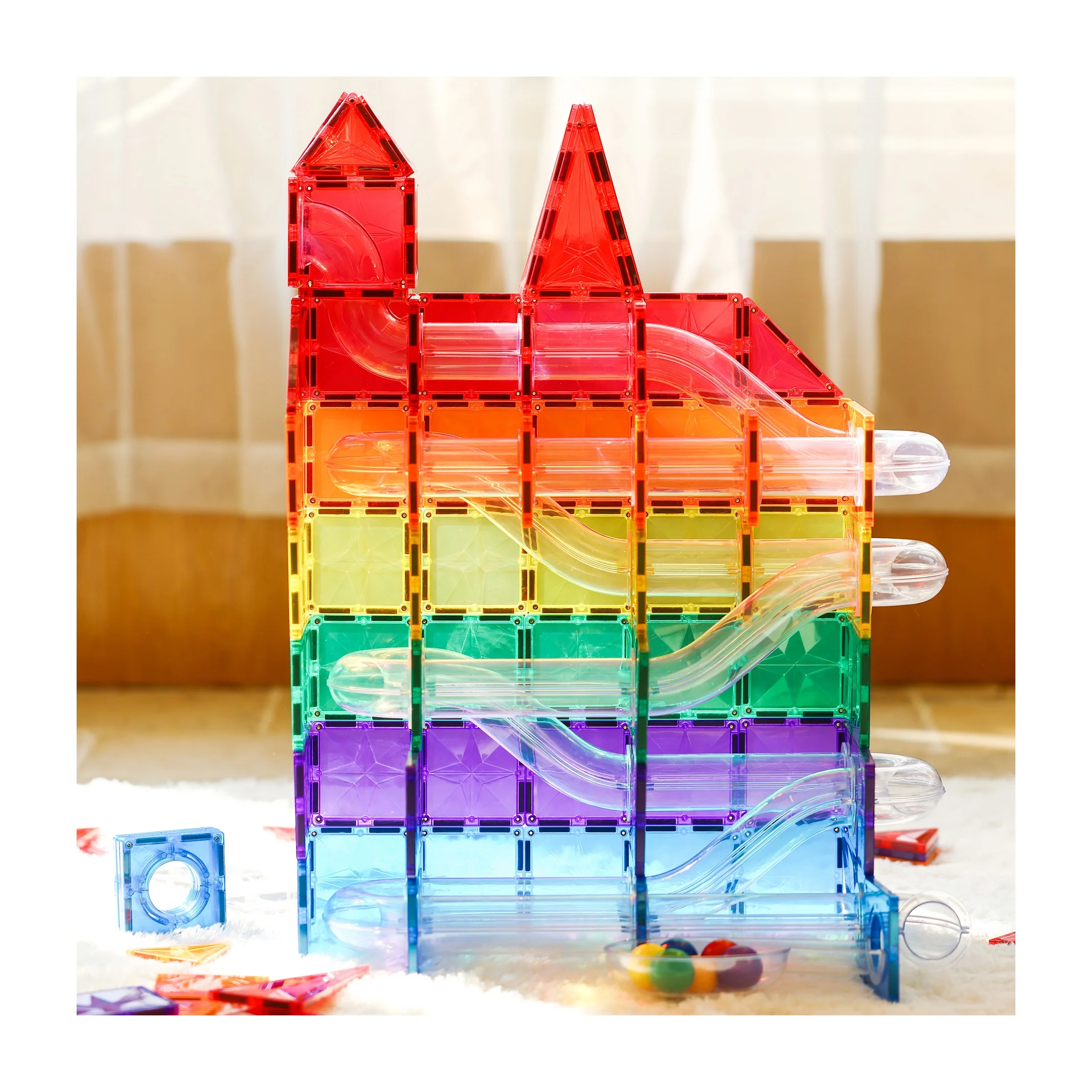 Mntl Self Assemble Magnetic Tile Marble Run Race Educational Kids Toy100 Pcs Magnetic Tiles Connecting  Blocks for Kids