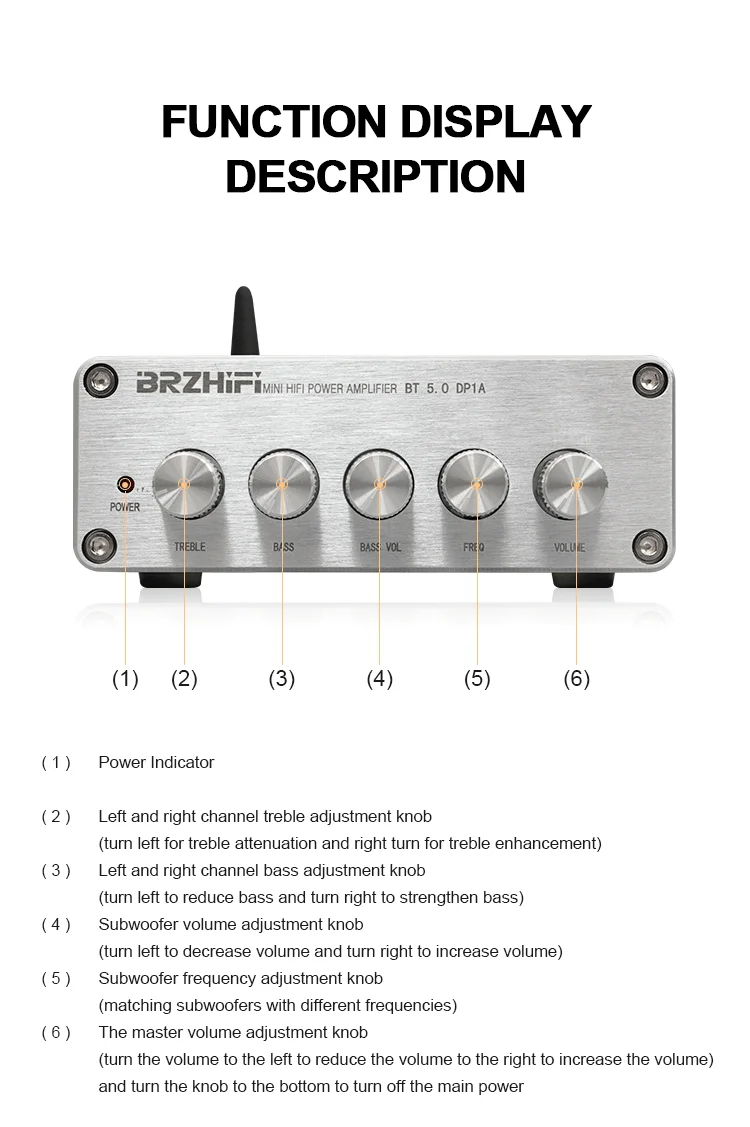 BRZHIFI  DP1  2.1 hot selling  class D mini  HIFI power amplifier and BT 5.0 maximum output power 50W*2  digital power amplifier factory