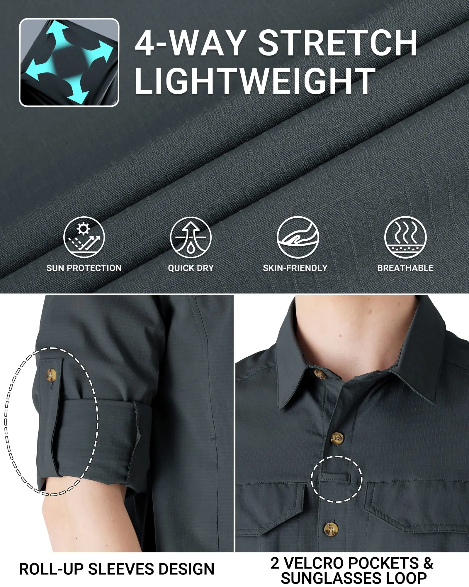 Sun Protection Fashion Long Sleeve Button Down Fishing Shirts Custom