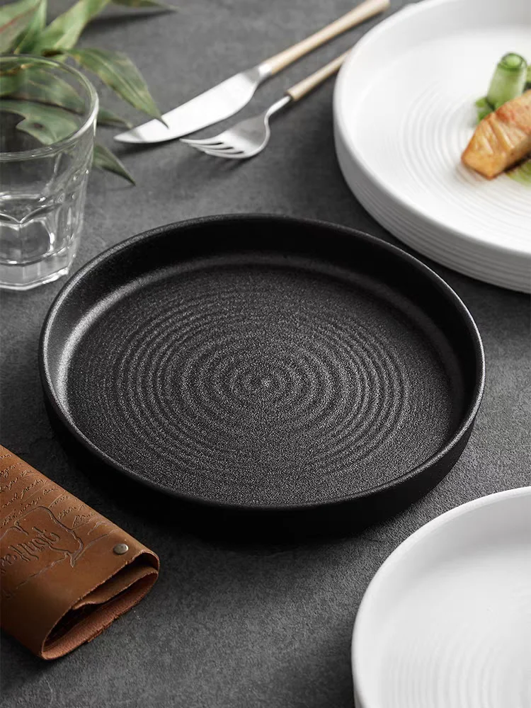 Modern Lipped Edge Restaurant Hotel Dish Salad Steak Ceramic Stone Matt Stoneware Matte Dinner