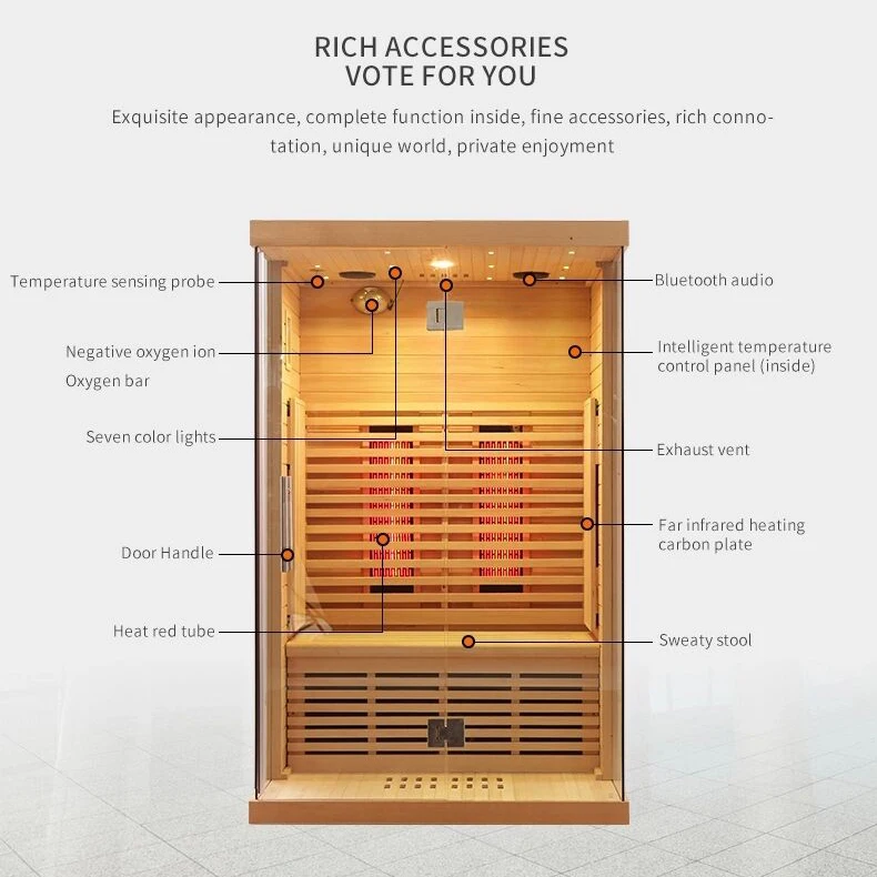 Smartmak Wooden Red Light Infra Sauna Room Indoor Corner 2 People Far Infrared Sauna for Sale