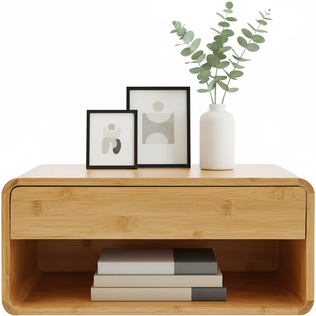 Wholesale Bamboo Wall-Mounted Nightstand Floating Bedside Table Organizer Shelves with Drawer for Bedroom