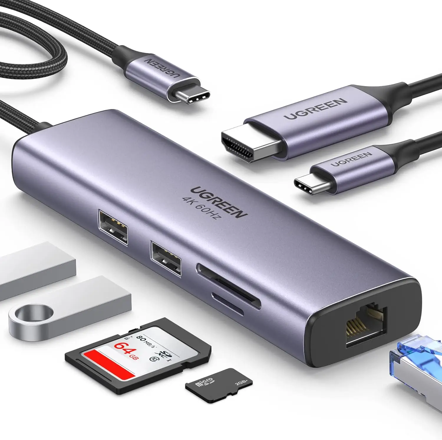 UGREEN Revodok 7 in 1 USB C Hub Gigabit Ethernet Adapter 4K@60Hz 