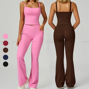 alibaba Sportswear Supplier Wholesale Woman Clothes Flare Yoga Pants Gym Apparel Workout Tank Top Tracksuit for Women