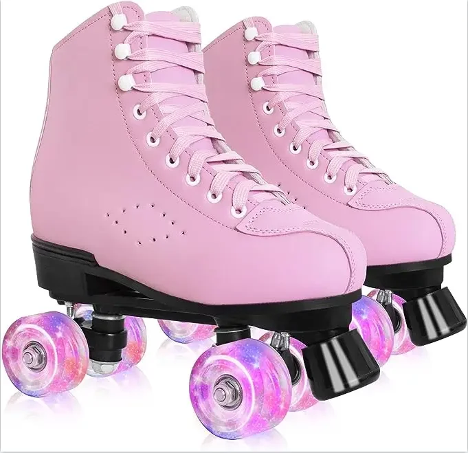 Junran Customization 4-Wheel Quad Roller Skates with Affordable Price Flashing PU Material Rental Roller Skate
