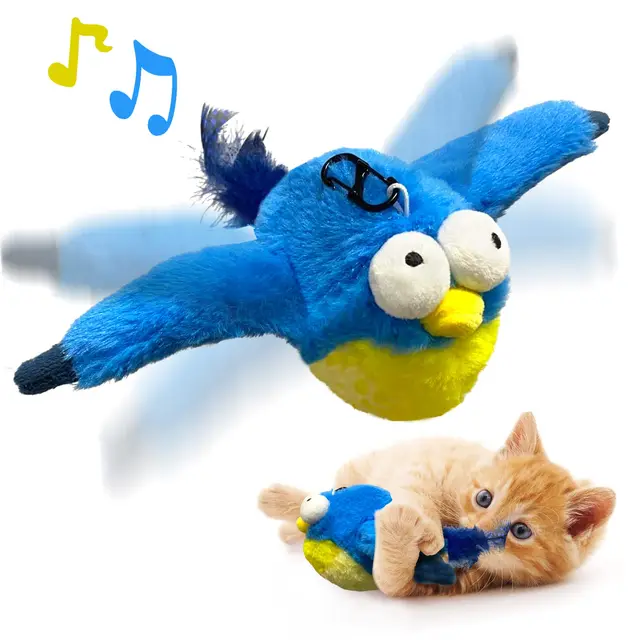 Competitive Price Electric Usb Charged Chirping Flapping Wings Sparrow Catnip Toys Interactive Plush Toys