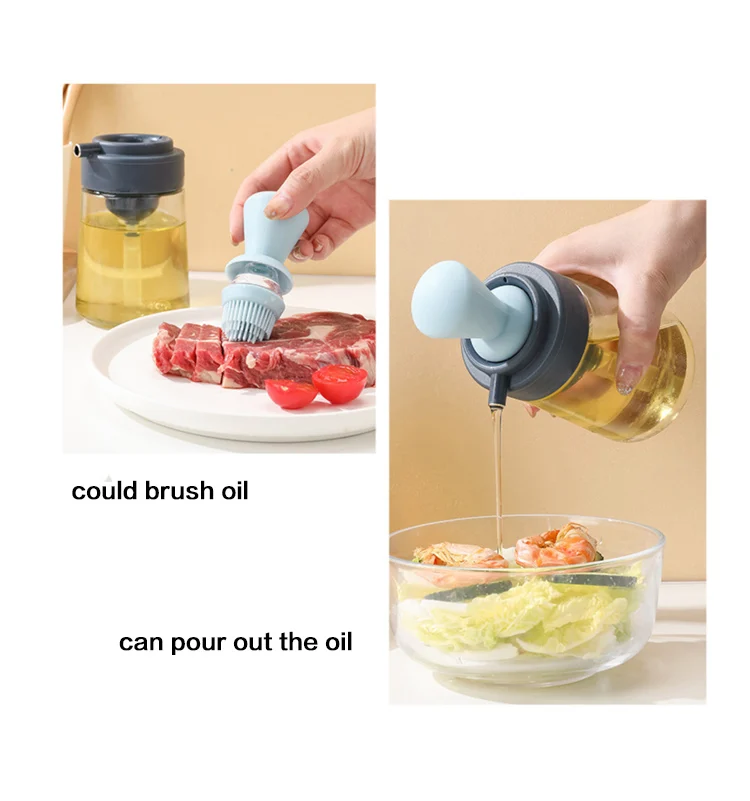 small Kitchen Cooking Glass Olive Oil Dispenser Bottle With Silicone Brush 2 In 1 Oil and Vinegar Bottle With barbecue Brush
