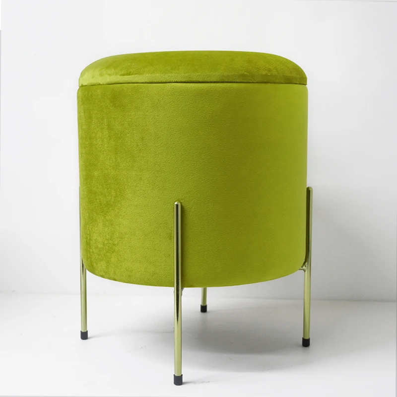 Customized Round Gold Metal Legs Ottoman Stool Modern Style Footstool Round Pouf