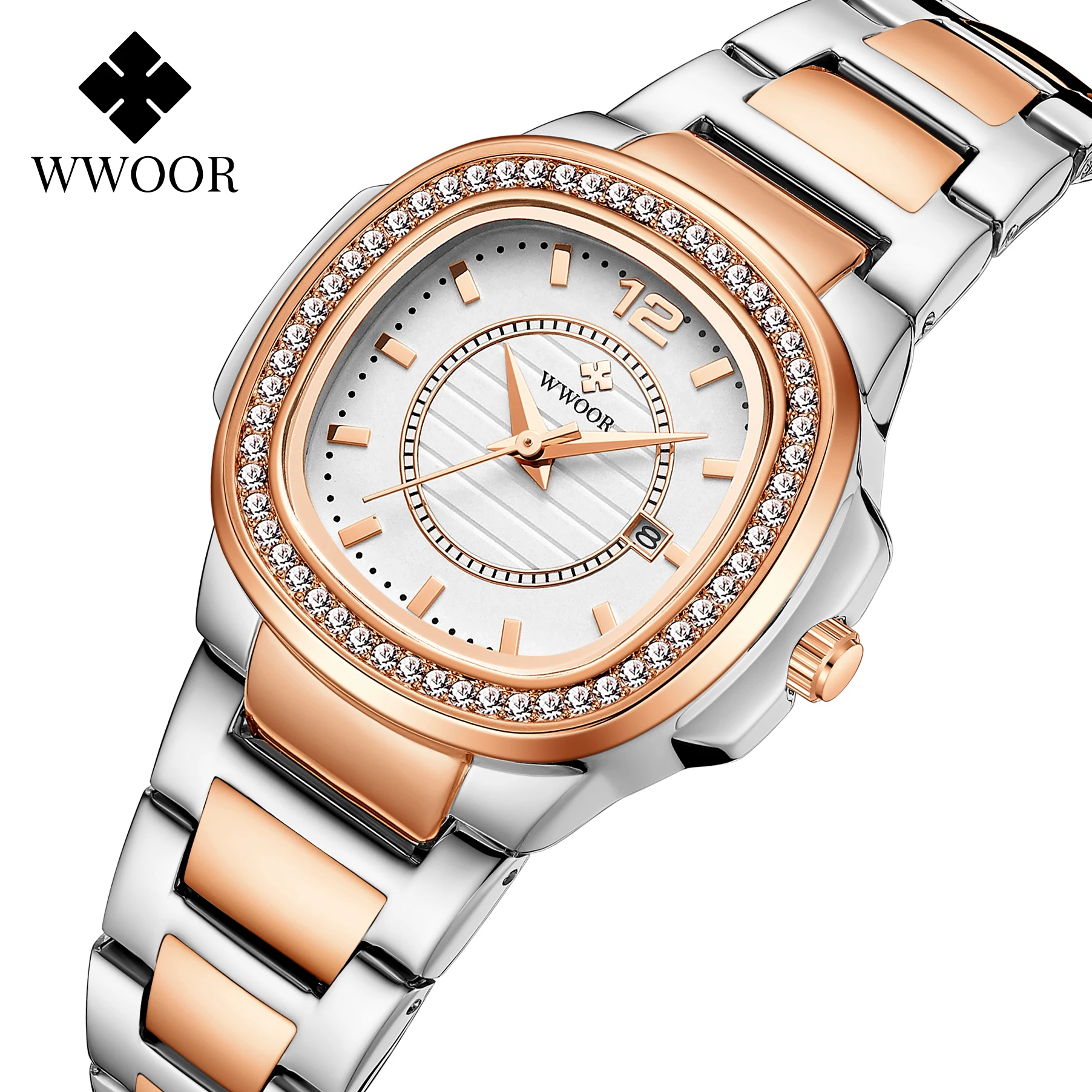 Wristwatches WWOOR Square Watch Men With Automatic Week Date Luxury  Stainless Steel Gold Mens Quartz Wrist Watches Relogio Masculino 230509  From Shanye08, $12.05 | DHgate.Com