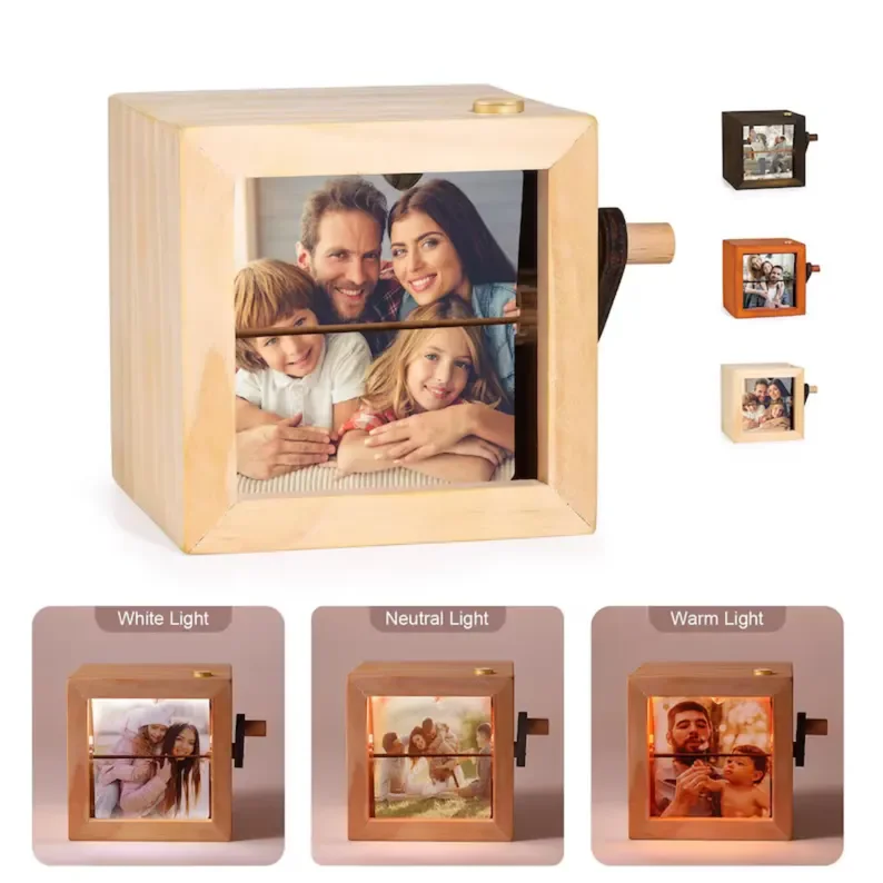 Flip Book Photo Machine Cube Wooden Box 2025 Custom Memory Cube 8 Pages With Light Customized