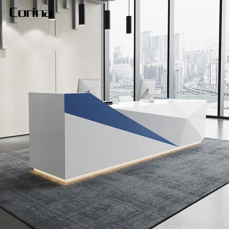 Modern Customized Reception Desk Design Melamine Table Acrylic Lacquer Counter Reception LED
