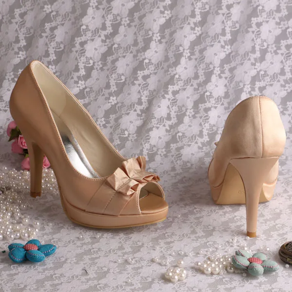 Champagne Color High Heels Peep Toes Platform Shoes Small Size