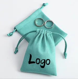 Custom Logo Print MultiSize Classic Green Color High Quality Wholesale Velvet Gift Pouch Drawstring Jewelry Packaging Velvet Bag