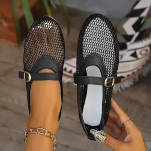 Summer Plus Size Hollowed Out Mesh Sandals Summer New Round Toe Fishing Mesh Flat Sandals Women's Flat Bottomed Sandals