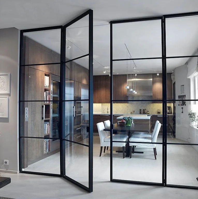 Customized Soundproof Sliding and Swing Crittall Style Interior Glass French Door