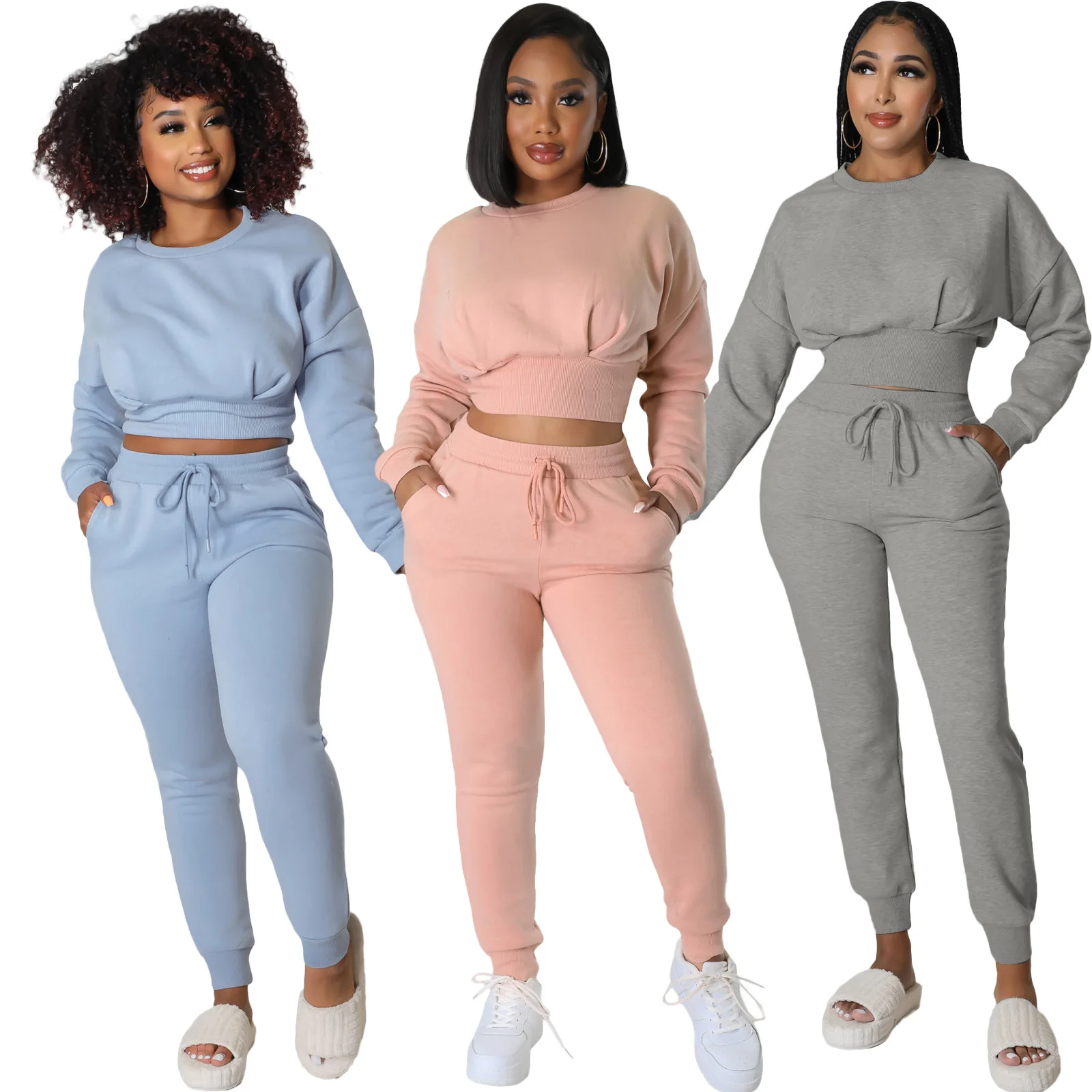 Wholesale Tracksuits for Women 2024 Autumn and Winter Women's Threaded Sports Hoodie Two Sets