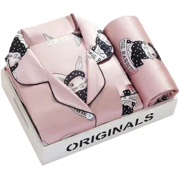 wholesales women summer pink luxury print silk pajama pyjamas 2 piece pajama set clothing sleepwear