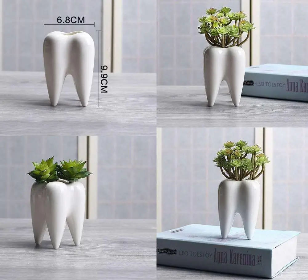 MONMOB Keramik-Zahnförmiger Blumentopf – Süßer Sukkulenten-Halter Für Zuhause, Büro Oder Als Geschenk (15,2 Cm)