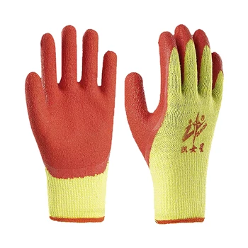 Red Working Polyester Gloves Latex rubber Coated Gloved Crinkle wrinkle palm Gloves for hand protective
