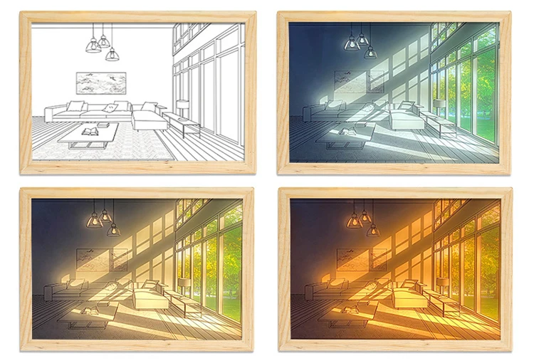 High Quality Ins Light Art Frame Deco Painting Gift Indoor 3 Color Led