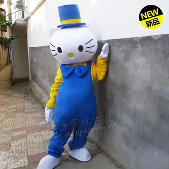 Blue Hello Cat Mascot Cosplay Fancy Dress Outfit for Adult Mascot Costume Animal cat party event mascot