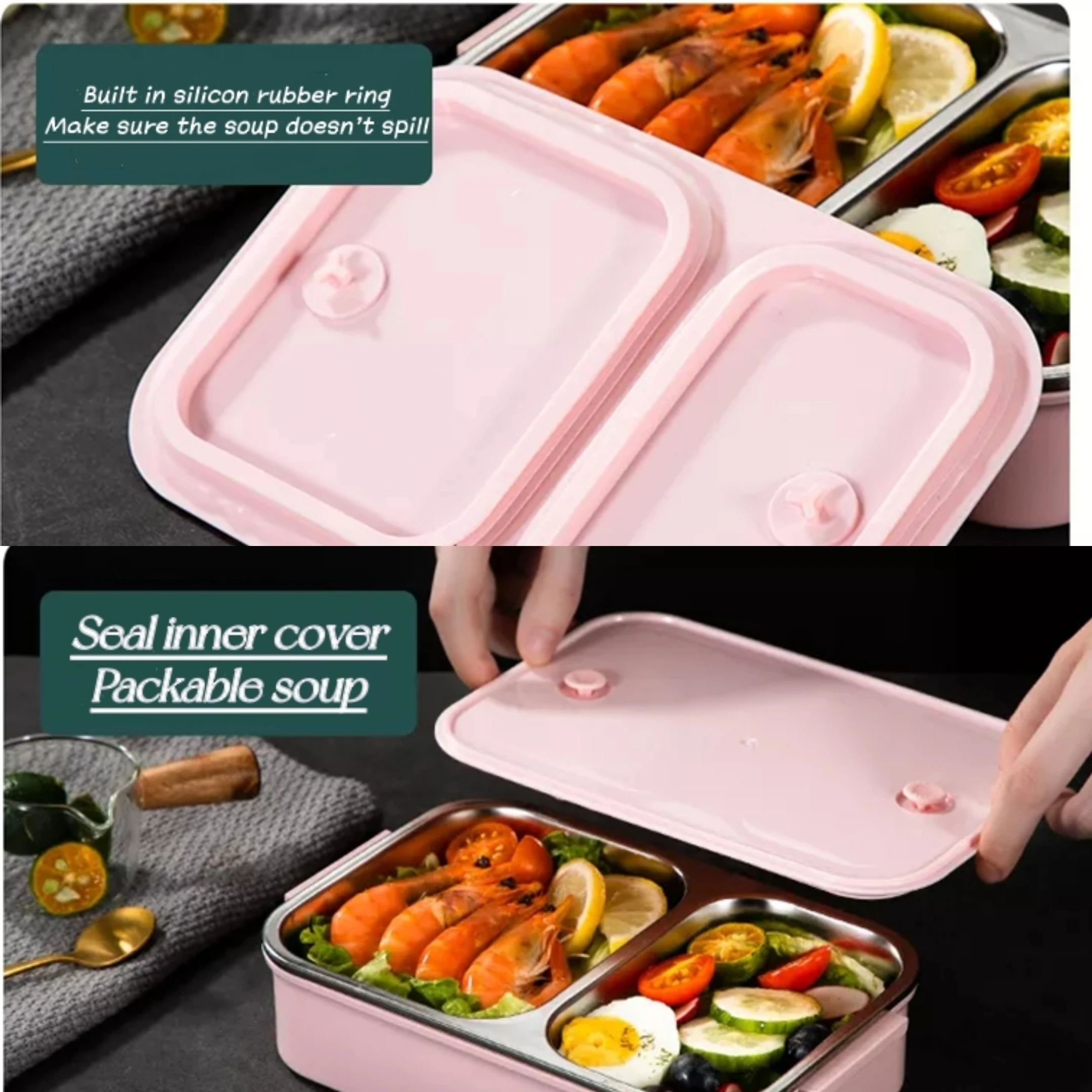Roestvrij staal geïsoleerde lunchcontainerdoos Verzegelde