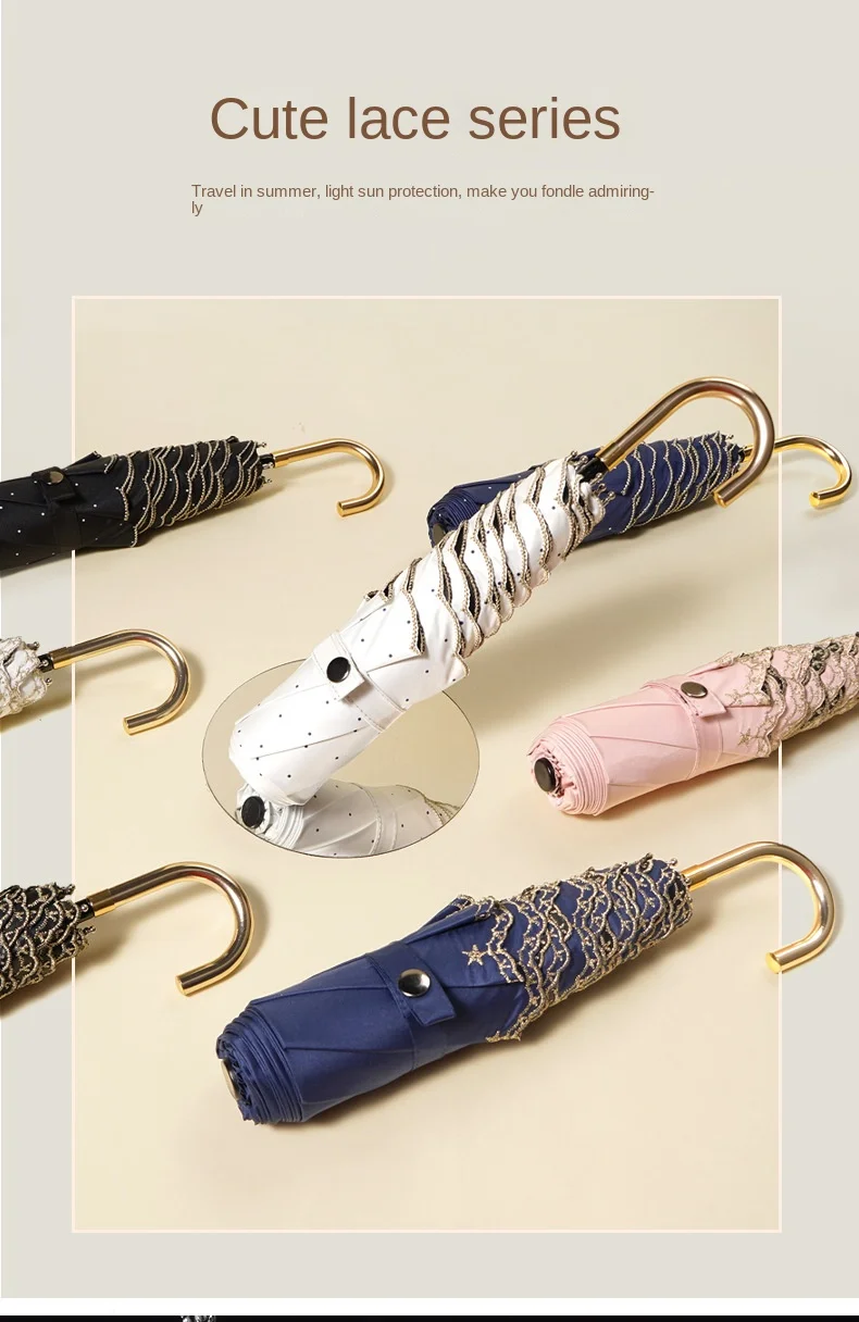 Parasol Polka dots uv umbrella Japanese mini fold sun rain umbrella with golden hook handle