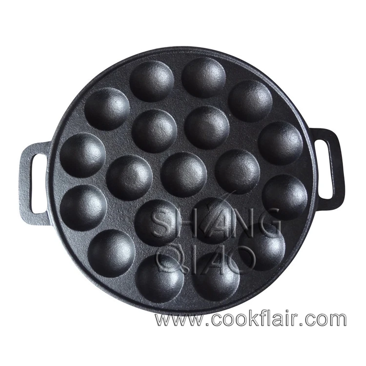 Cast Iron Poffertjes Pan, Mini Dutch Pancake Maker with Enameled Bottom