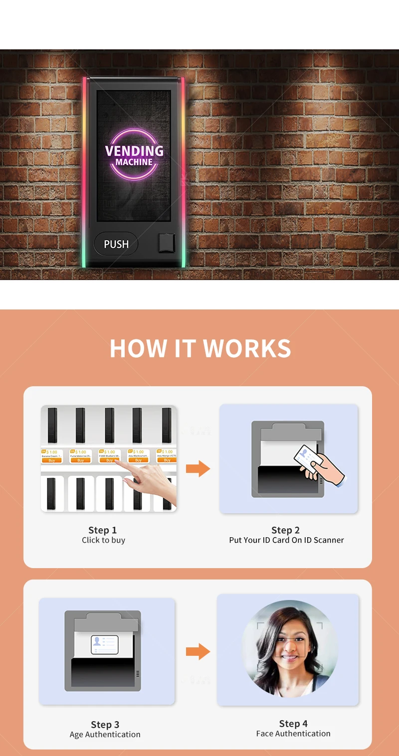 Id Card Reader Wall Mounted Vending Machine Touch Screen Age Check Id