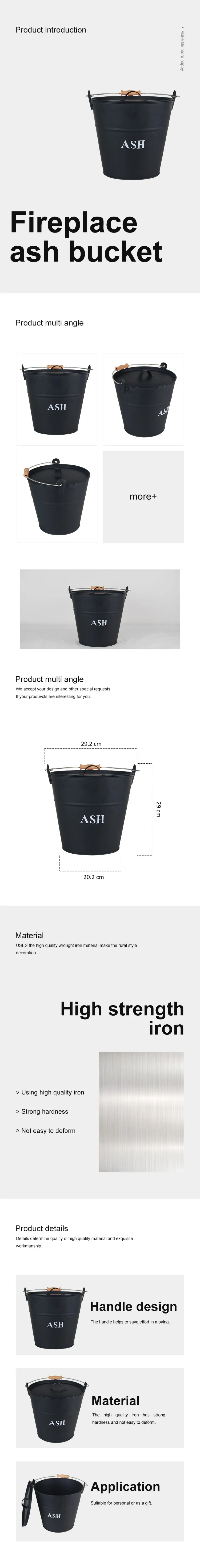 Coal Bucket & Lid black Metal Ash Tidy Bin Coal Carrier Fire Log Burner Kindling ash bucket with lid
