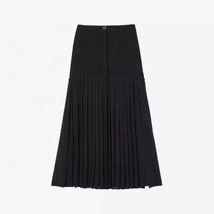Clothing Manufacturer Custom Spring Autumn Black High Waist Elegant Casual Women Pleated Midi Skirt