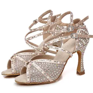 Customized Classic Latin Dance Shoes for Women New Woman Latin Shoes with Rhinestone Salsa Dance Shoes