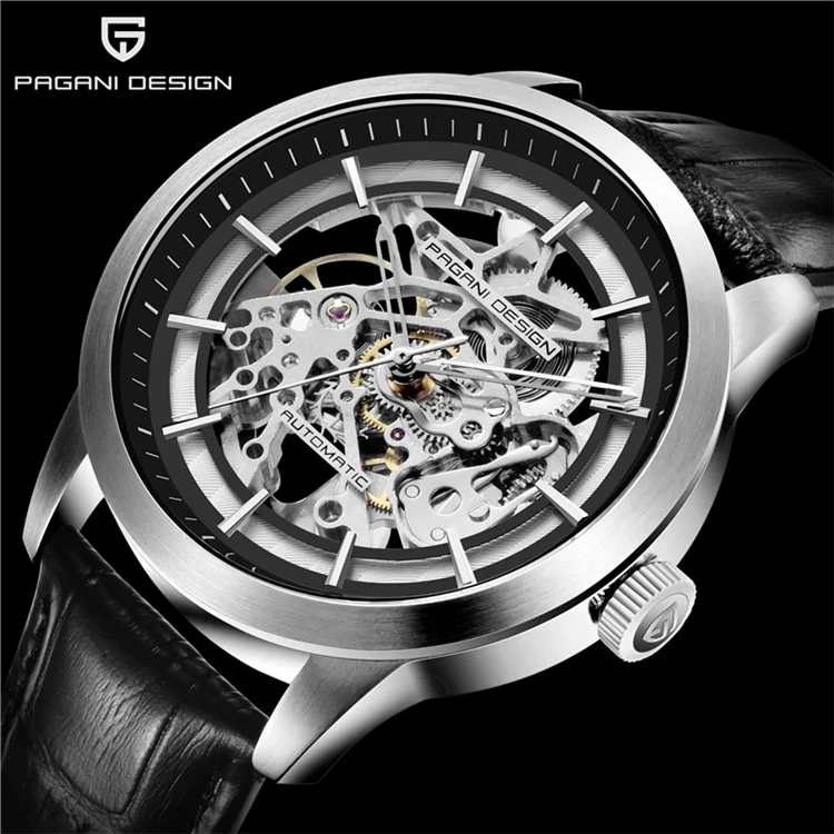 2021 PAGANI DESIGN Brand Fashion Leather Gold Watch Men Automatic 