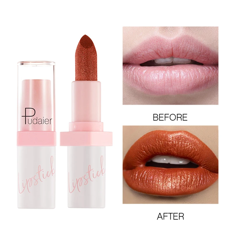 Pudaier 24 Hours Long Lasting Matte Shinny Lipstick Wholesale Vegan Glitter Metallic Lipstick Shimmer 10 Colors Private Label